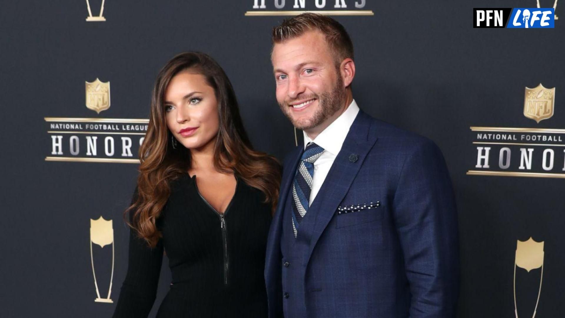 Sean McVay and Veronika Khomyn during red carpet arrivals for the NFL Honors show at Cyrus Northrop Memorial Auditorium at the University of Minnesota.