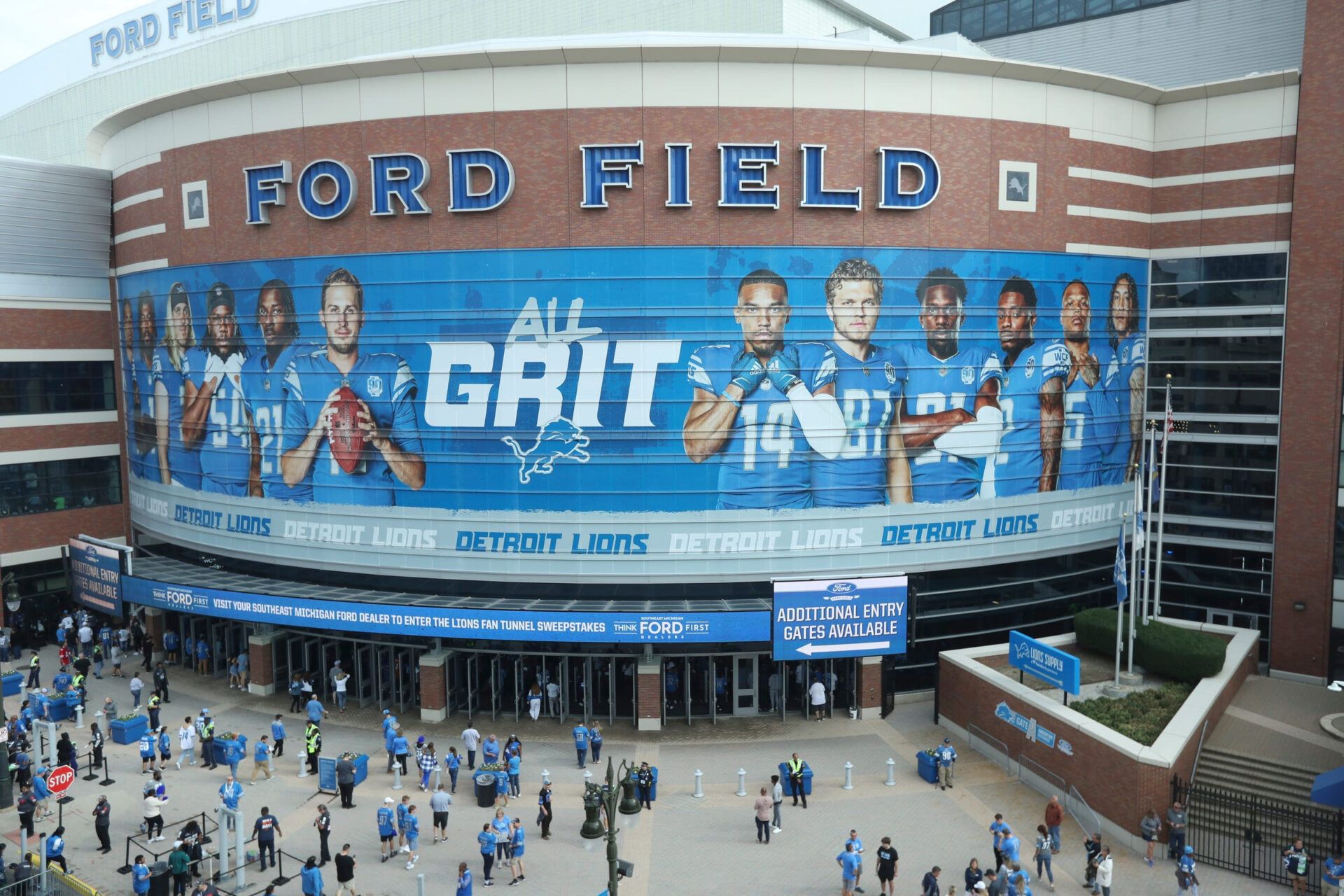 A general view as Detroit Lions fans arrive before the game against the Seattle Seahawks at Ford Field.
