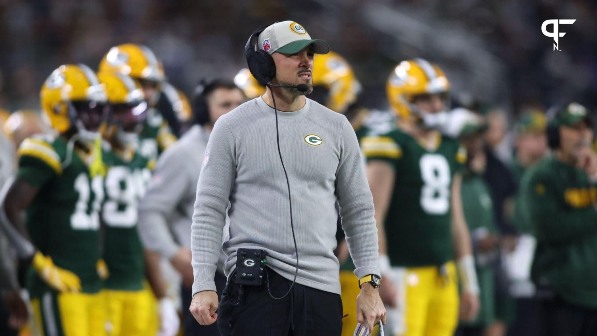 Green Bay head coach Matt LaFleur during the second half against the Dallas Cowboys for the 2024 NFC wild card game at AT&T Stadium.