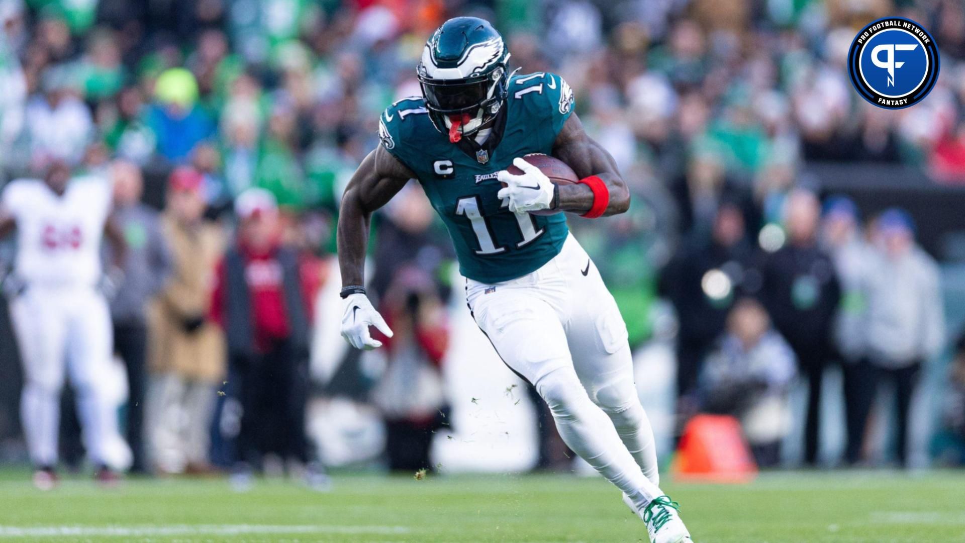 Philadelphia Eagles wide receiver A.J. Brown (11) runs with the ball during the fourth quarter against the Arizona Cardinals at Lincoln Financial Field.