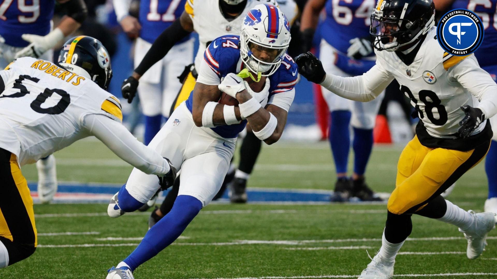 Buffalo Bills wide receiver Stefon Diggs (14) had 7 catches against the Steelers.