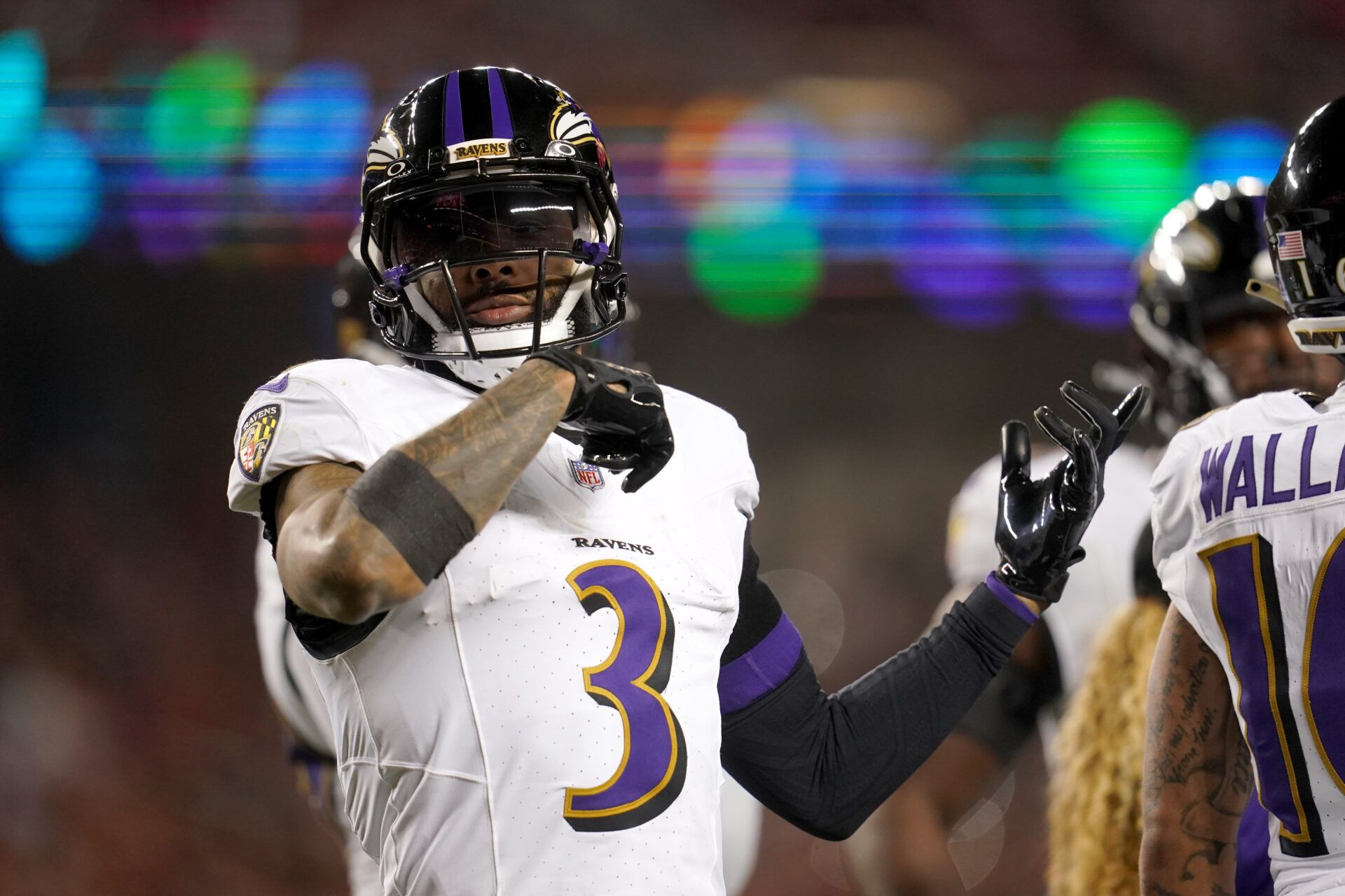 Baltimore Ravens wide receiver Odell Beckham Jr. (3) reacts against the San Francisco 49ers in the third quarter at Levi's Stadium.