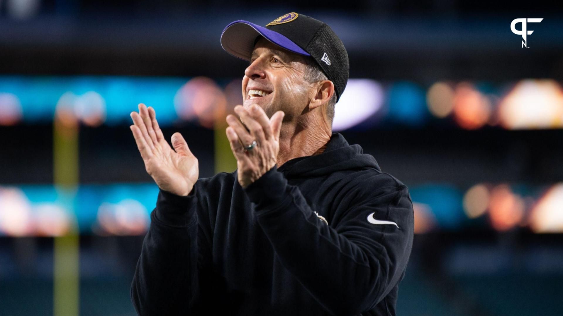 Baltimore Ravens head coach John Harbaugh reacts after the game against the Jacksonville Jaguars at EverBank Stadium.