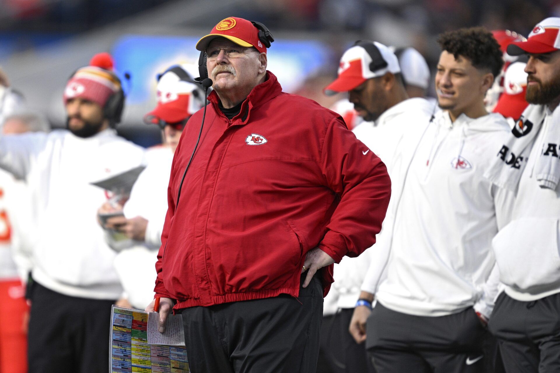 Kansas City Chiefs head coach Andy Reid looks on during the team's game against the Los Angeles Chargers.