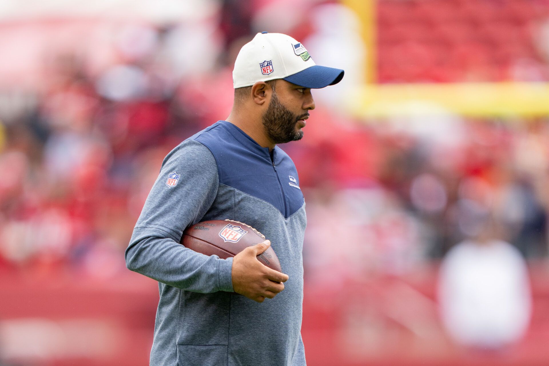 Seattle Seahawks associate head coach - defense Sean Desai before the game against the San Francisco 49ers at Levi's Stadium.