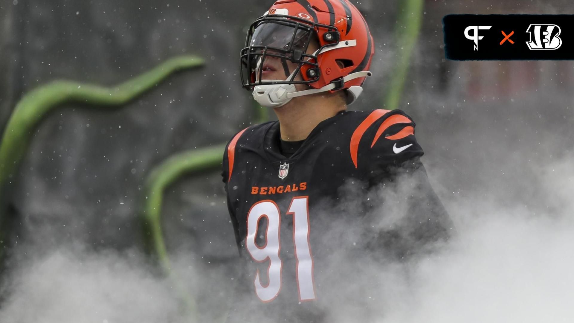 Cincinnati Bengals defensive end Trey Hendrickson (91) runs onto the field before the game against the Cleveland Browns at Paycor Stadium.