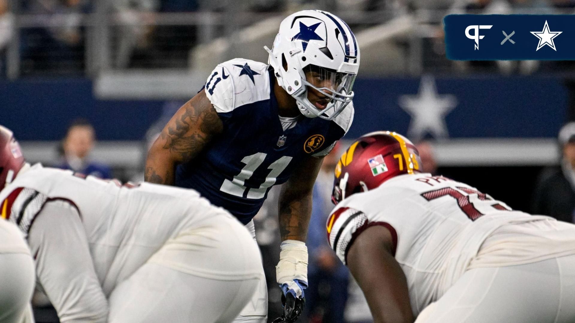 Dallas Cowboys linebacker Micah Parsons (11) in action during the game between the Dallas Cowboys and the Washington Commanders at AT&T Stadium.