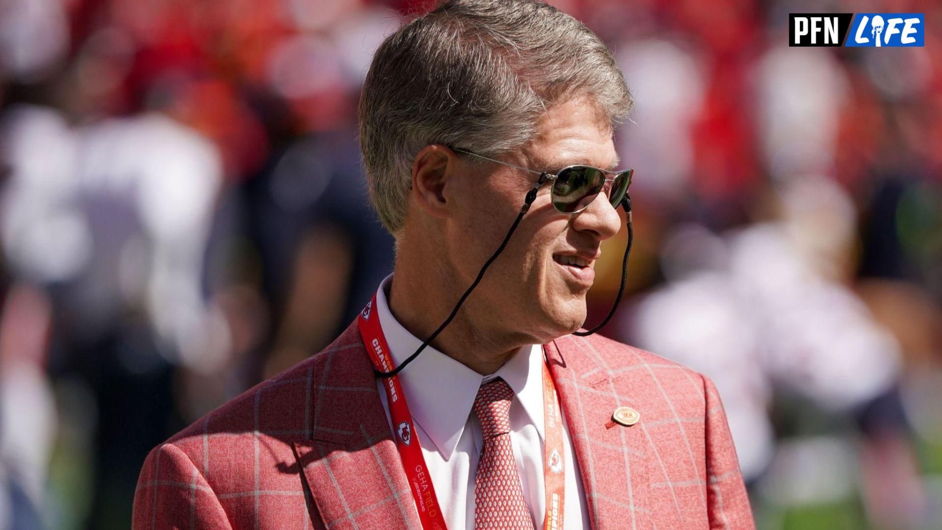 Kansas City Chiefs chief executive officer Clark Hunt on field against the Chicago Bears prior to a game at GEHA Field at Arrowhead Stadium.