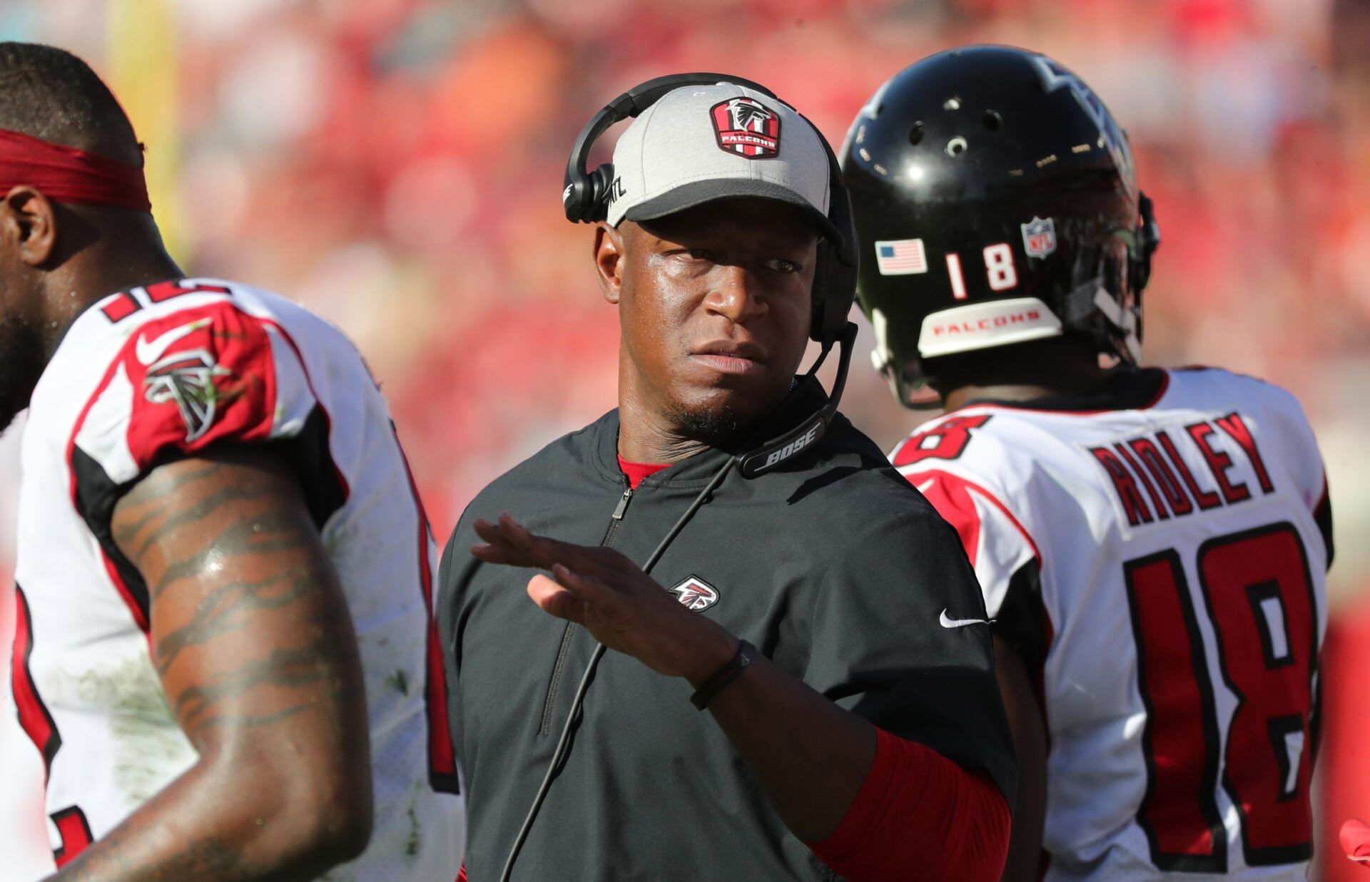 Atlanta Falcons head coach Raheem Morris during the second half at Raymond James Stadium.