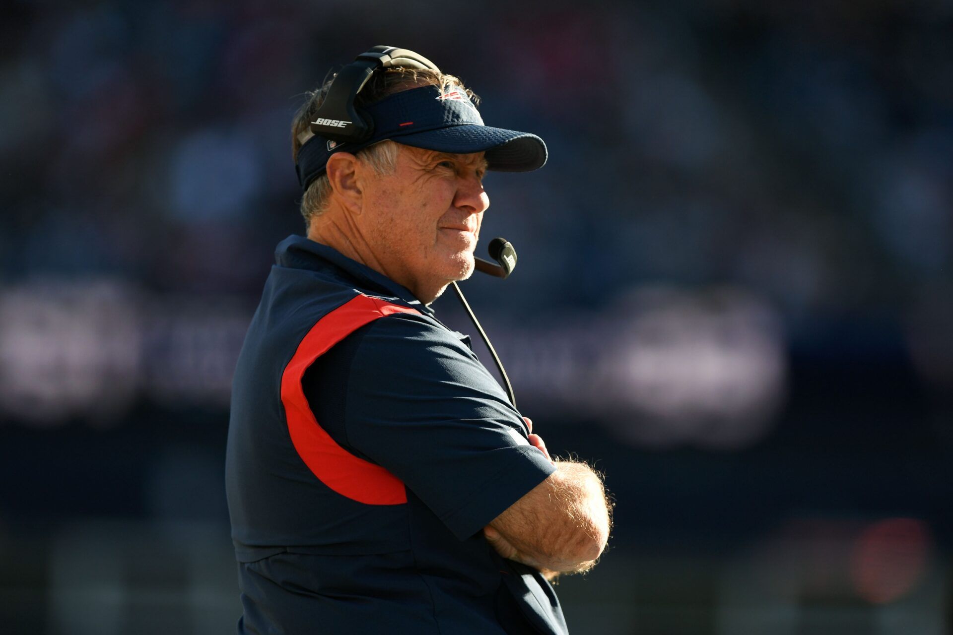 New England Patriots head coach Bill Belichick watches a play against the New York Jets during the second half at Gillette Stadium.