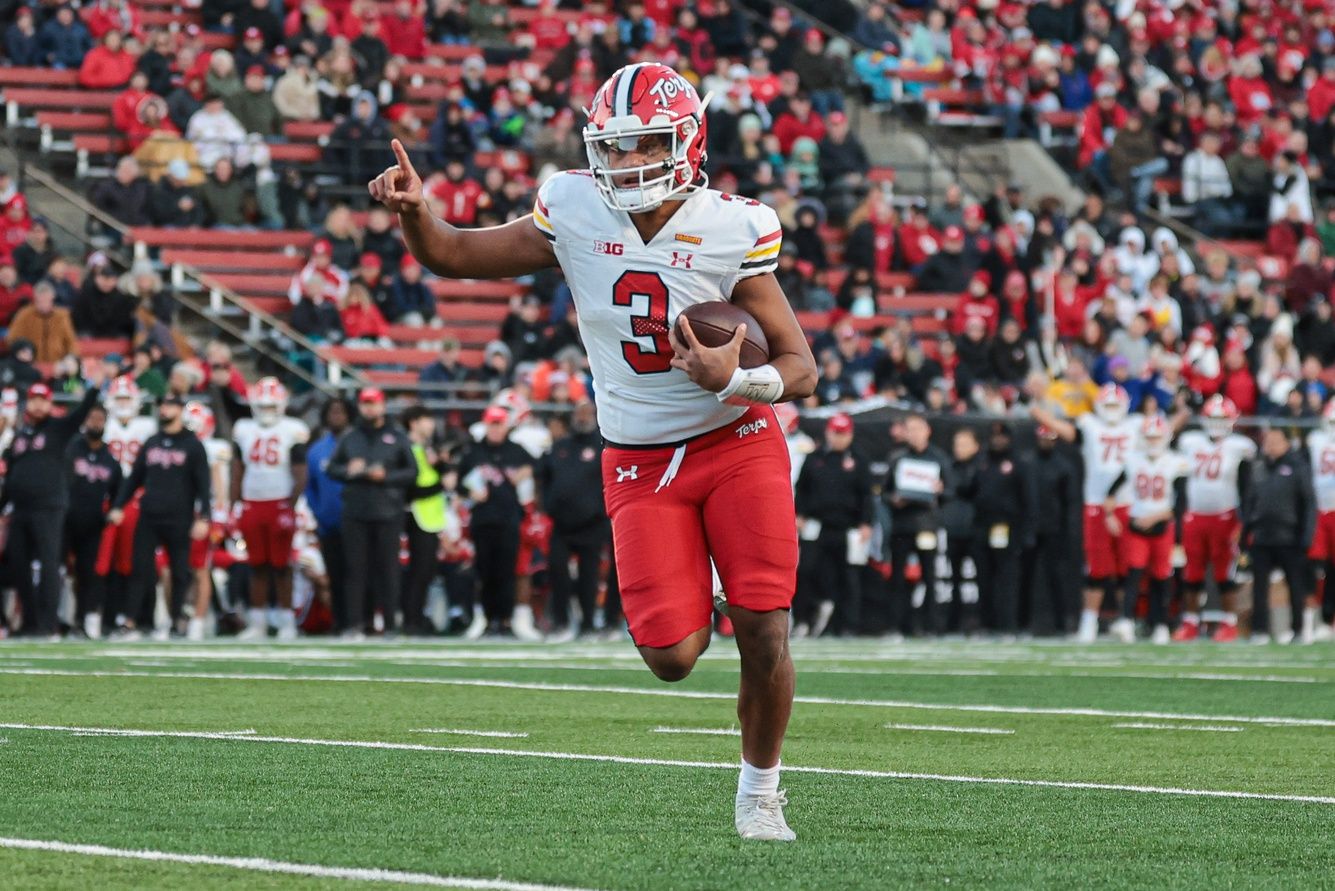 Maryland Terrapins quarterback Taulia Tagovailoa (3) scores a rushing touchdown during the first half against the Rutgers Scarlet Knights at SHI Stadium.