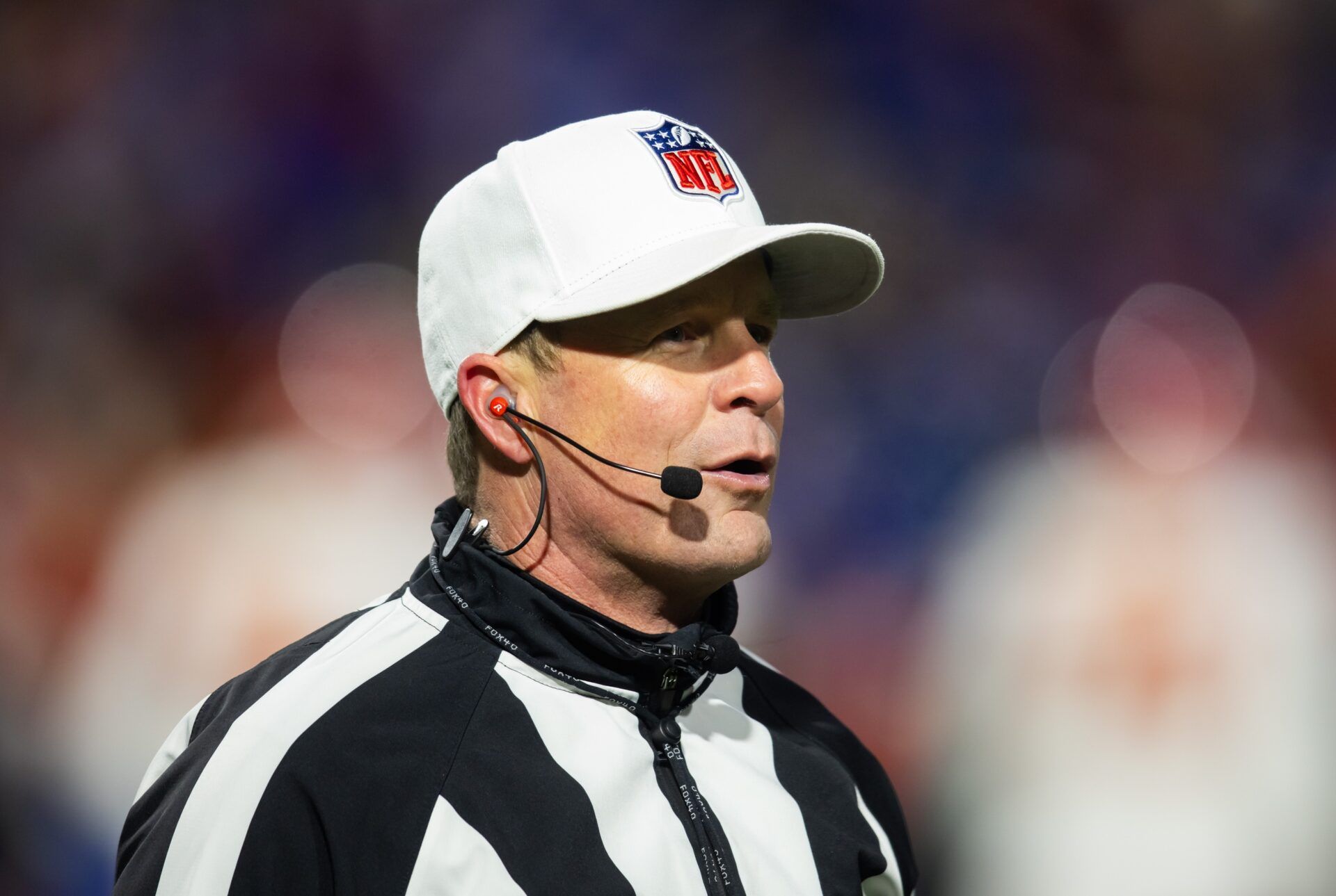 NFL referee Shawn Hochulli during the Buffalo Bills game against the Kansas City Chiefs during the 2024 AFC divisional round game at Highmark Stadium.