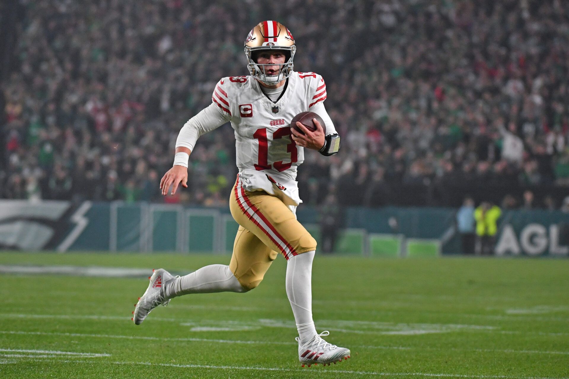 San Francisco 49ers quarterback Brock Purdy (13) against the Philadelphia Eagles at Lincoln Financial Field.