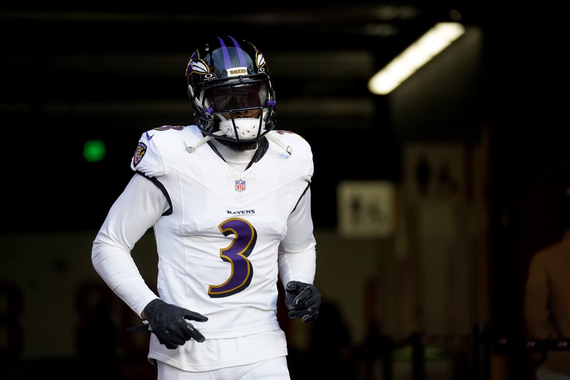 Baltimore Ravens wide receiver Odell Beckham Jr. (3) jogs onto the field before the start of the game against the San Francisco 49ers at Levi's Stadium.