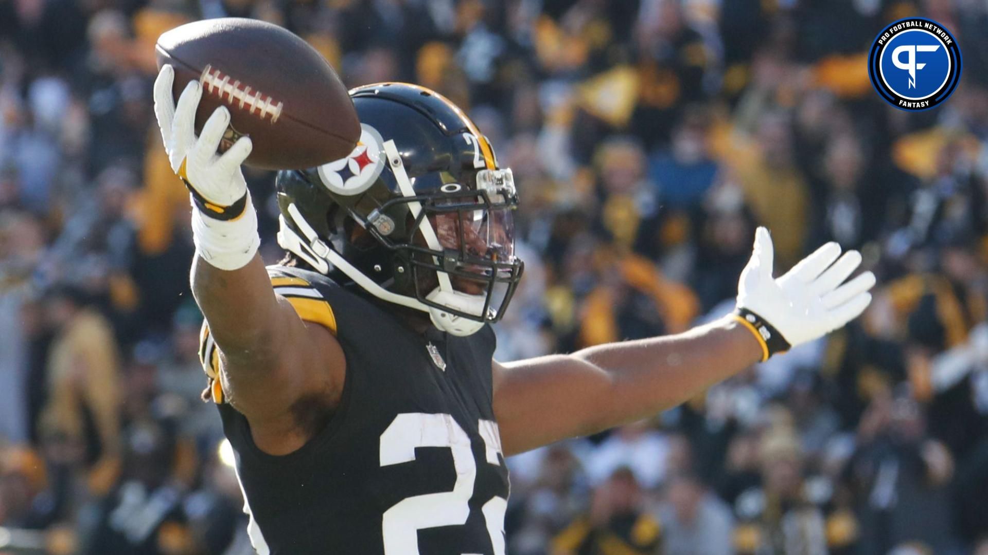 Pittsburgh Steelers running back Najee Harris (22) reacts after scoring a touchdown against the Green Bay Packers during the first quarter at Acrisure Stadium.