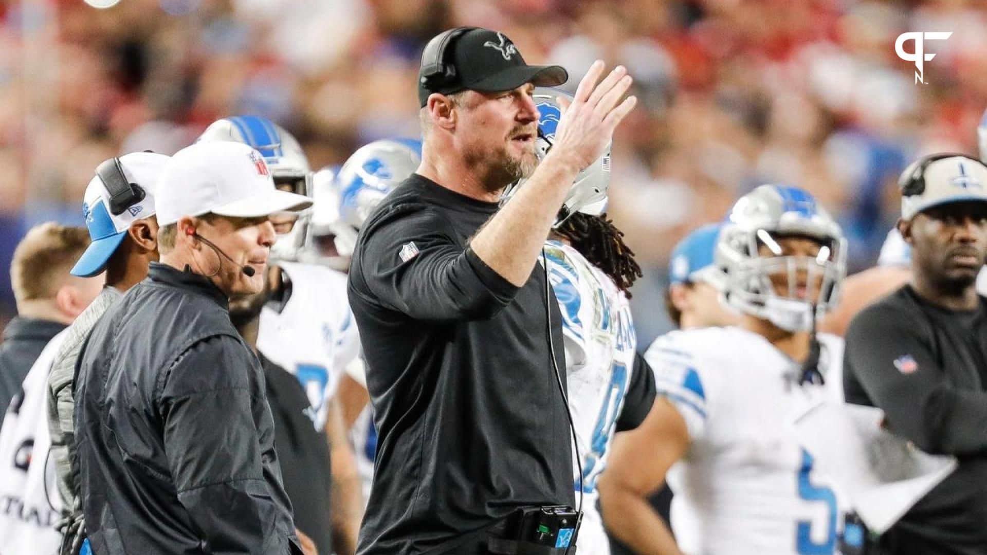 Lions coach Dan Campbell reacts to a play against the 49ers during the second half of the Lions' 34-31 loss in the NFC Championship Game.