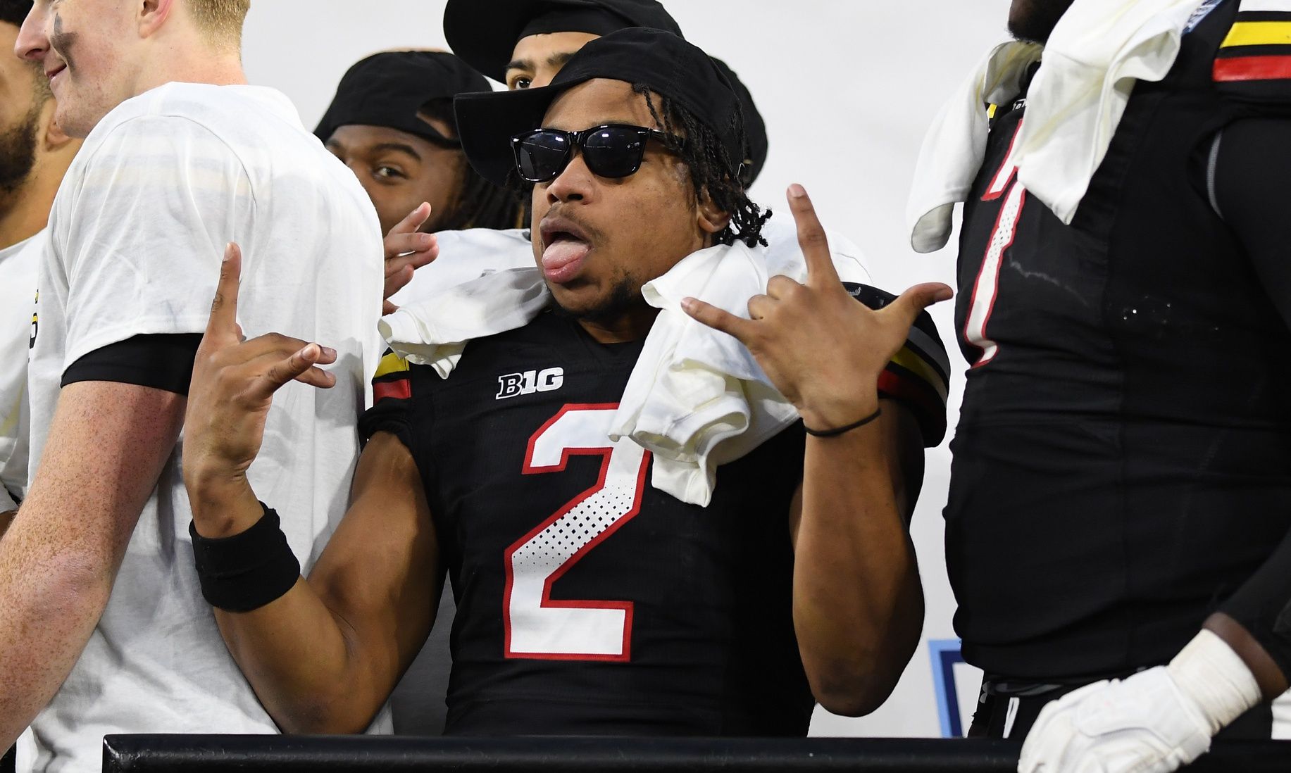 Maryland Terrapins defensive back Beau Brade (2) celebrates after a win against the Auburn Tigers at Nissan Stadium.