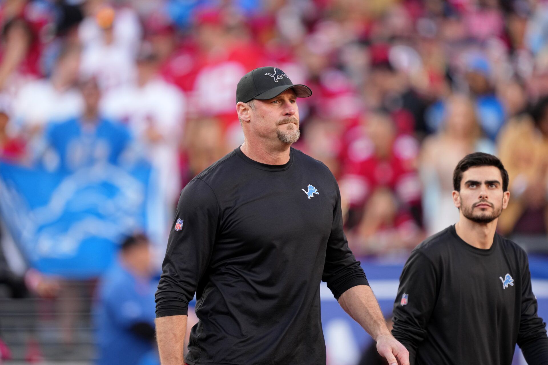 Detroit Lions head coach Dan Campbell walks on the field before the NFC Championship football game against the San Francisco 49ers at Levi's Stadium.