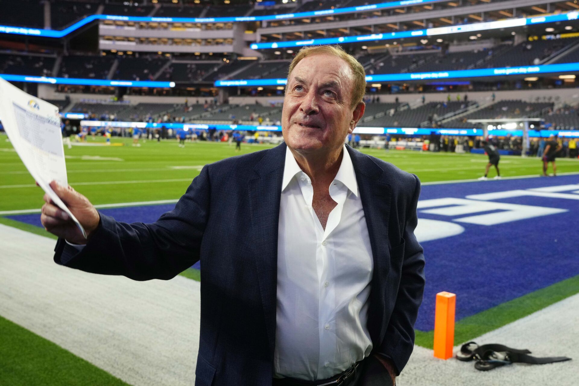 Thursday Night Football Amazon Prime play-by-play announcer Al Michaels during the game between the Los Angeles Rams and the New Orleans Saints at SoFi Stadium.