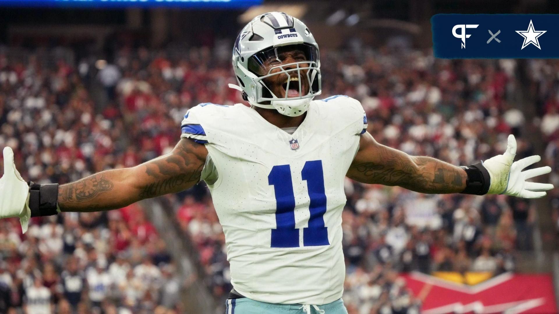 Dallas Cowboys linebacker Micah Parsons (11) celebrates his sack against the Arizona Cardinals at State Farm Stadium.