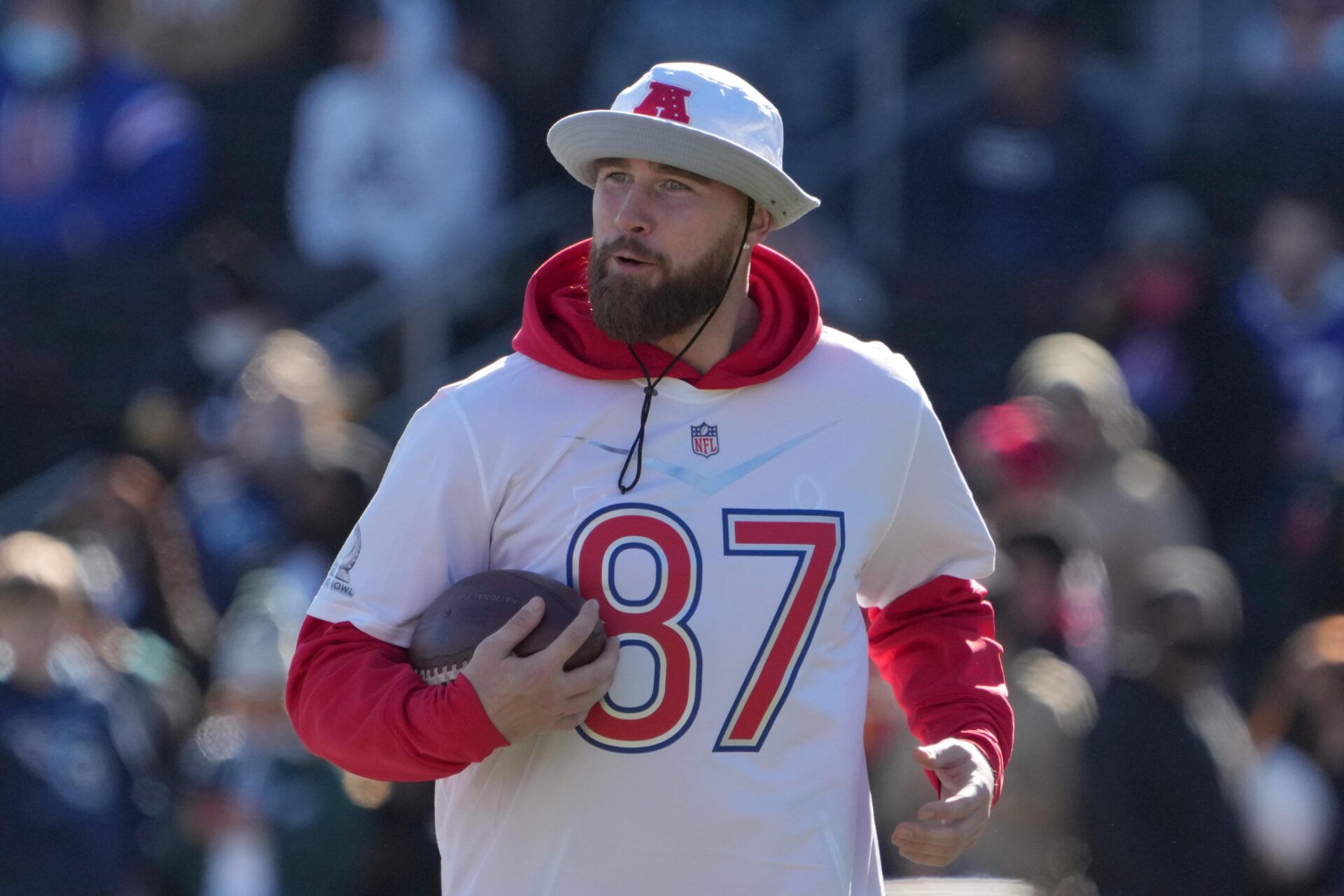 Kansas City Chiefs tight end Travis Kelce (87) during AFC practice for the Pro Bowl at Las Vegas Ballpark.