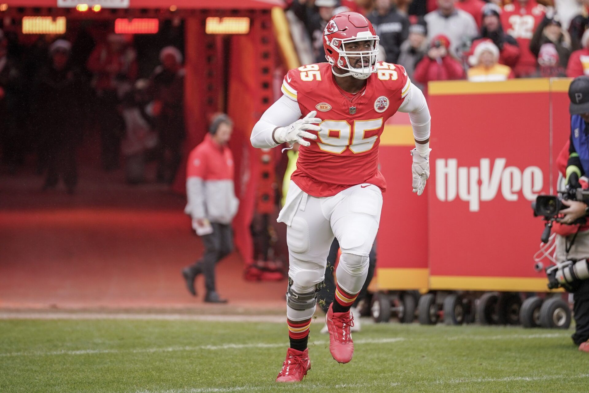 Kansas City Chiefs DT Chris Jones (95) is introduced against the Las Vegas Raiders prior to a game.