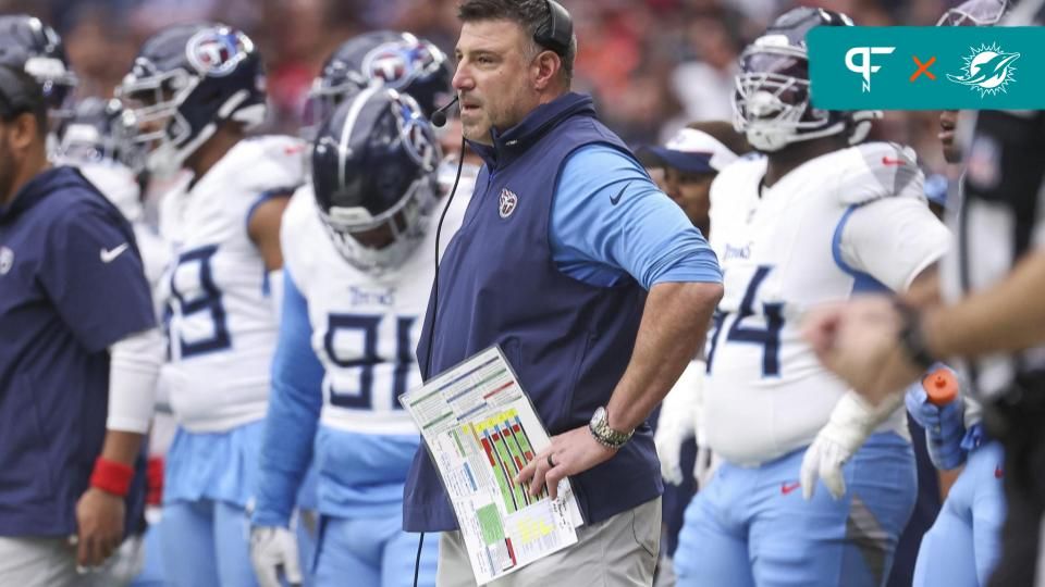 Tennessee Titans head coach Mike Vrabel reacts during the first half against the Houston Texans at NRG Stadium.