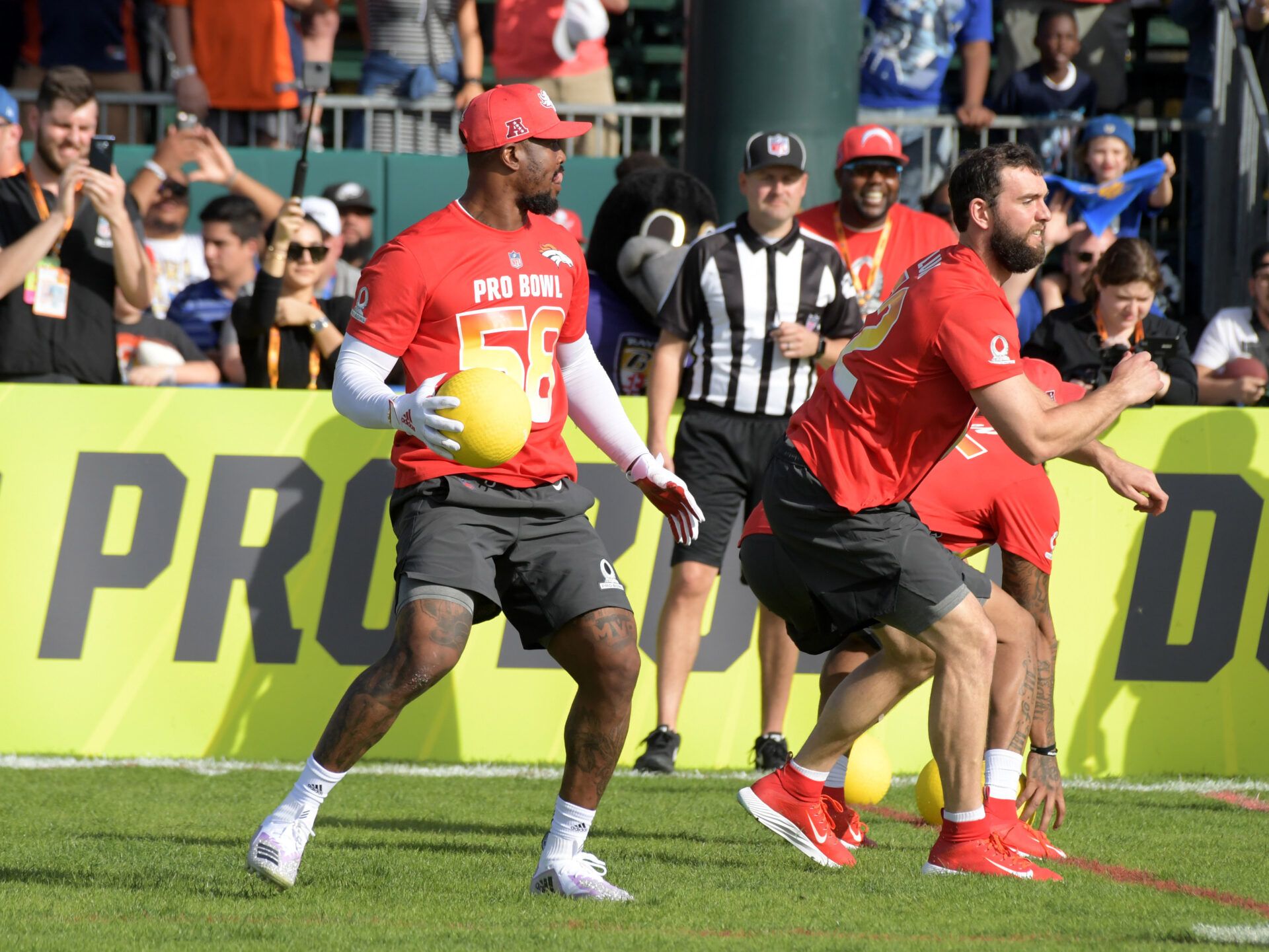 Denver Broncos linebacker Von Miller (58) participates in the Epic Pro Dodgeball event during the Pro Bowl Skills Challenge at ESPN Wide World of Sports Complex.