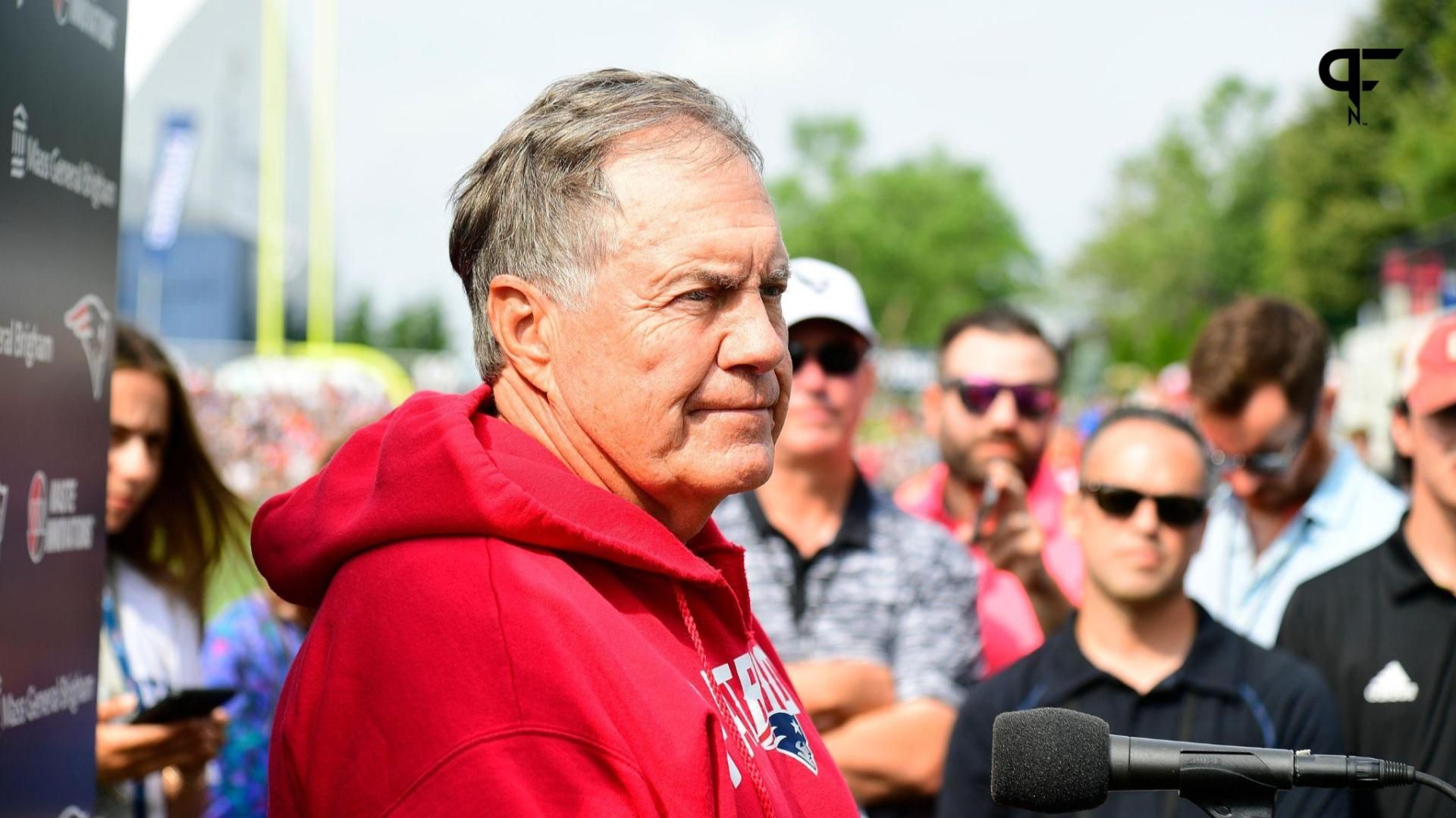 New England Patriots head coach Bill Belichick holds a morning press conference before training camp at Gillette Stadium.