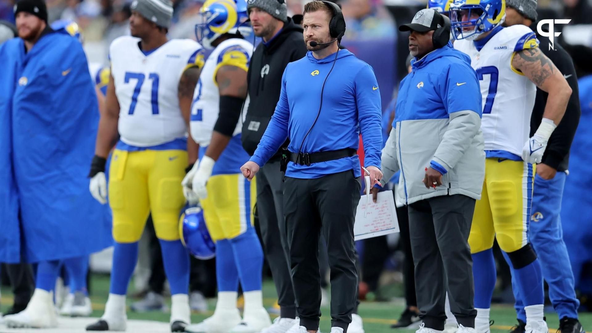 Los Angeles Rams head coach Sean McVay coaches against the New York Giants during the first quarter at MetLife Stadium.