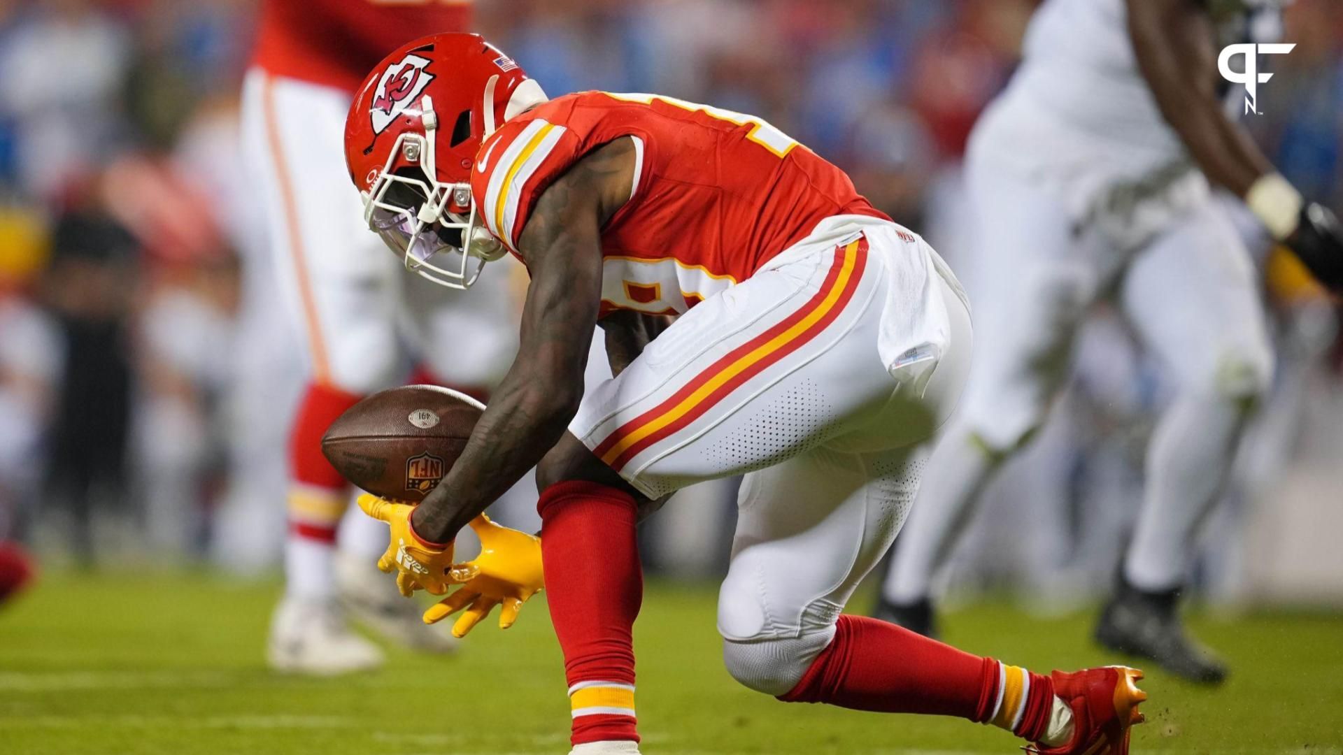 Kansas City Chiefs wide receiver Kadarius Toney (19) is unable to make the catch during the second half against the Detroit Lions at GEHA Field at Arrowhead Stadium.