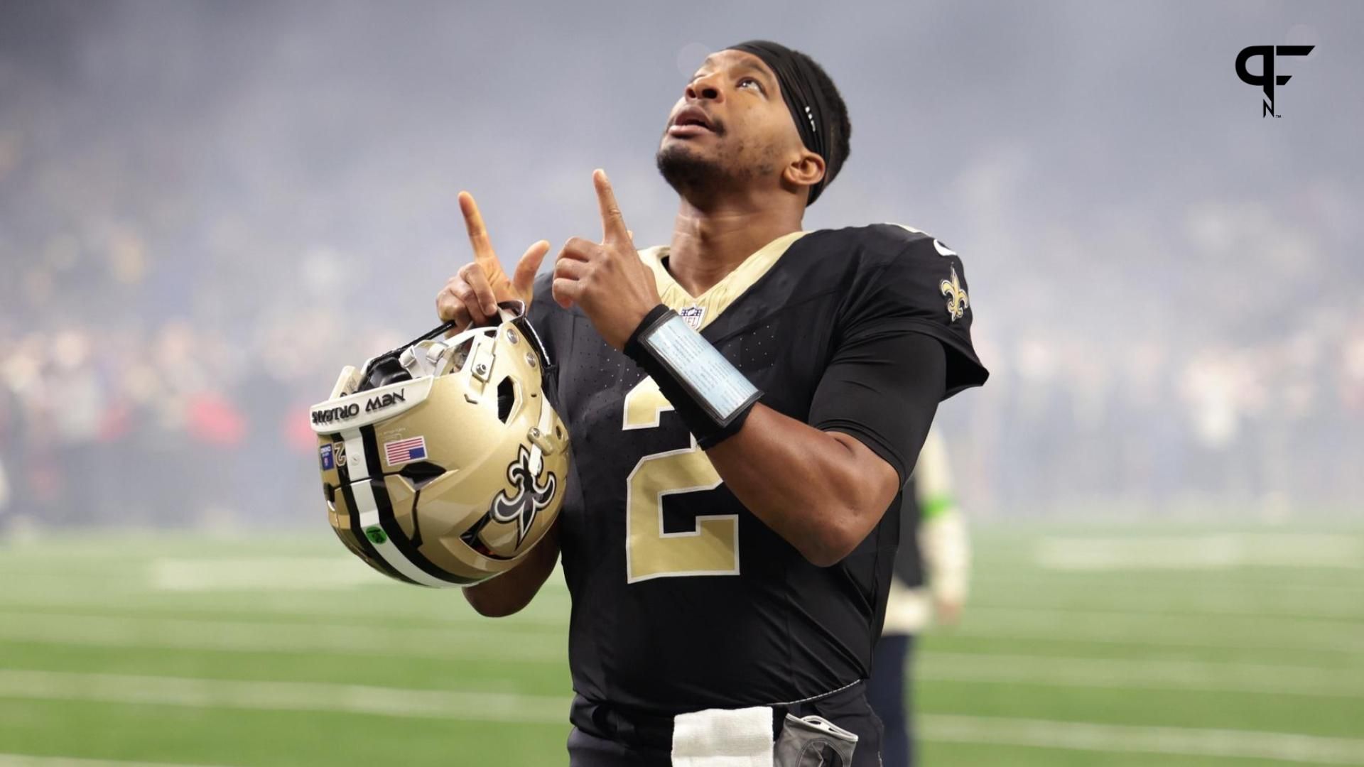 New Orleans Saints quarterback Jameis Winston (2) gestures before the game against the New York Giants at Caesars Superdome.