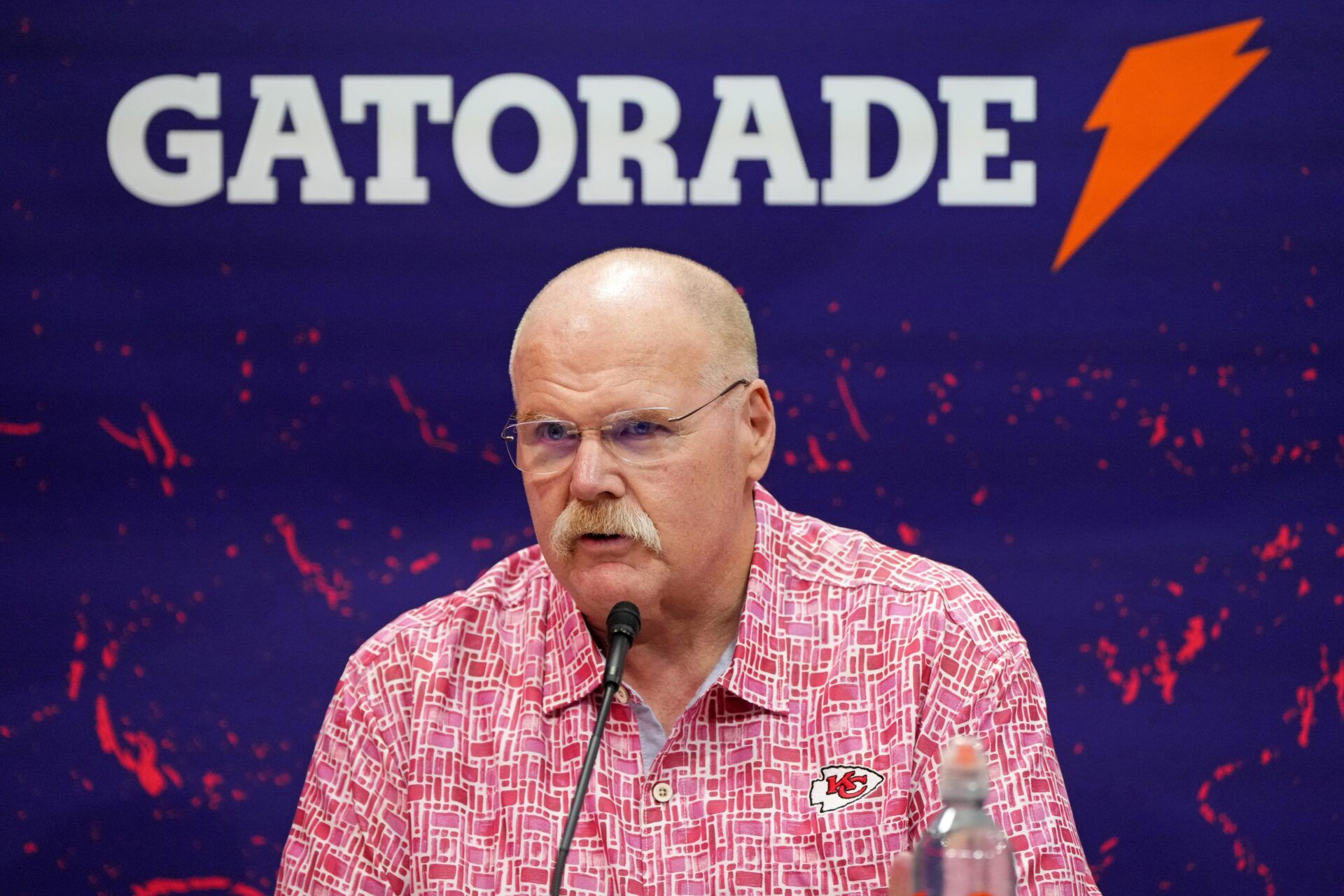 Kansas City Chiefs head coach Andy Reid talks to the media during Super Bowl LVIII Opening Night at Allegiant Stadium.