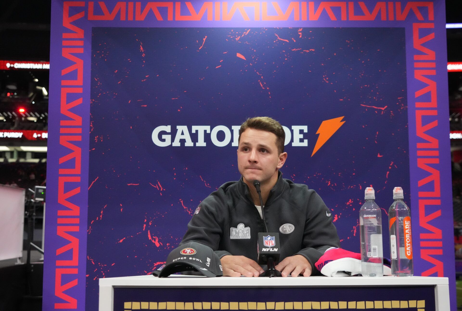 San Francisco 49ers quarterback Brock Purdy (13) during Super Bowl LVIII Opening Night at Allegiant Stadium.