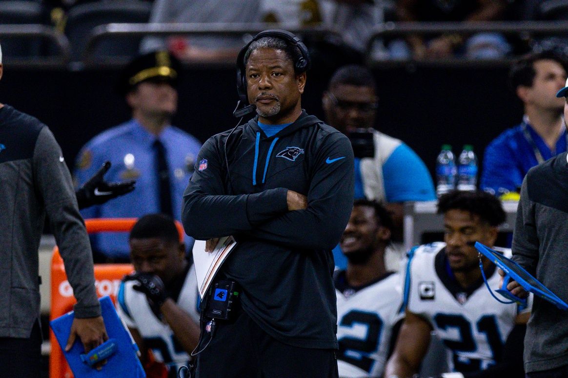 Carolina Panthers head coach Steve Wilks looks on against the New Orleans Saints during the first half at Caesars Superdome.