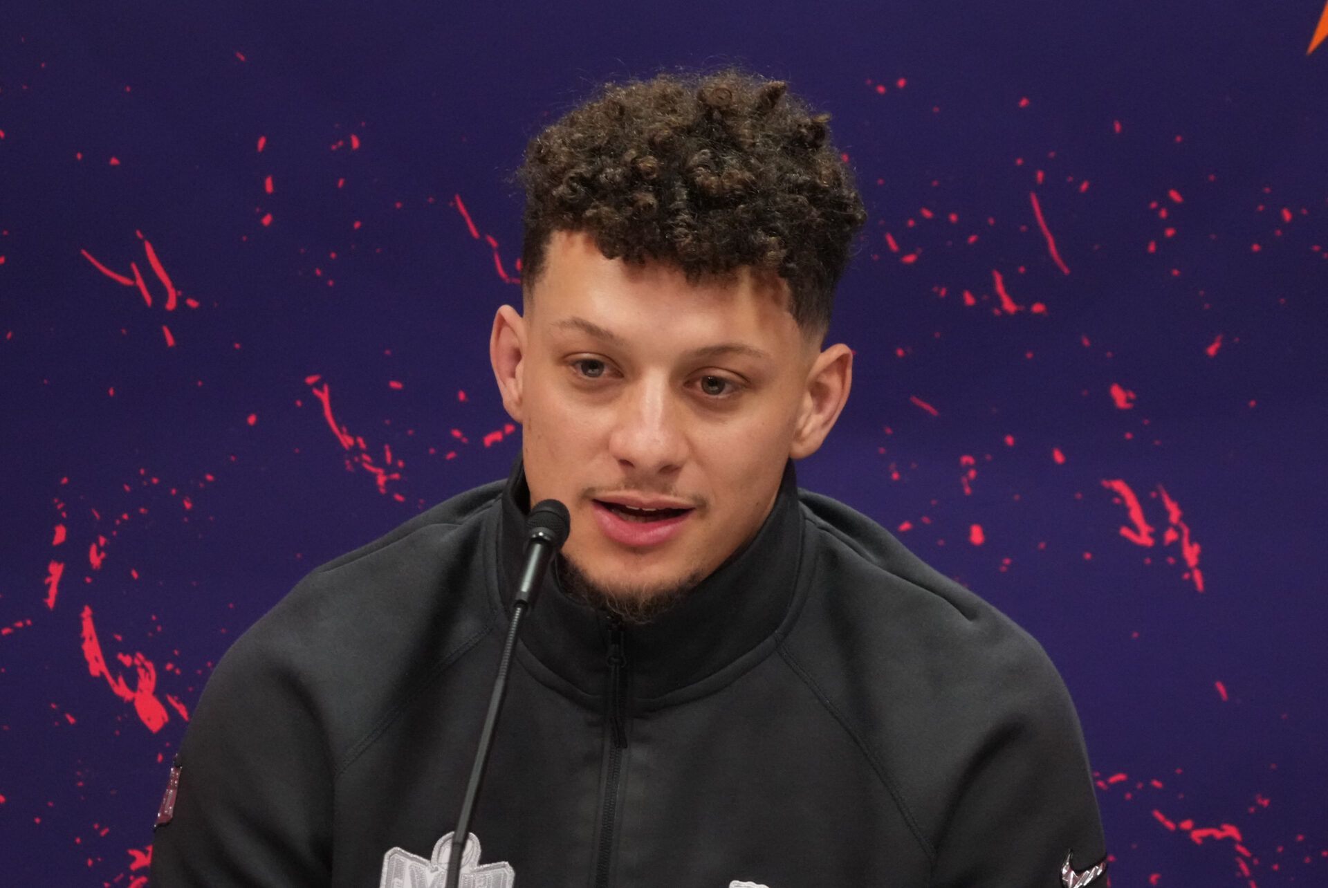 Kansas City Chiefs quarterback Patrick Mahomes (15) during Super Bowl LVIII Opening Night at Allegiant Stadium.