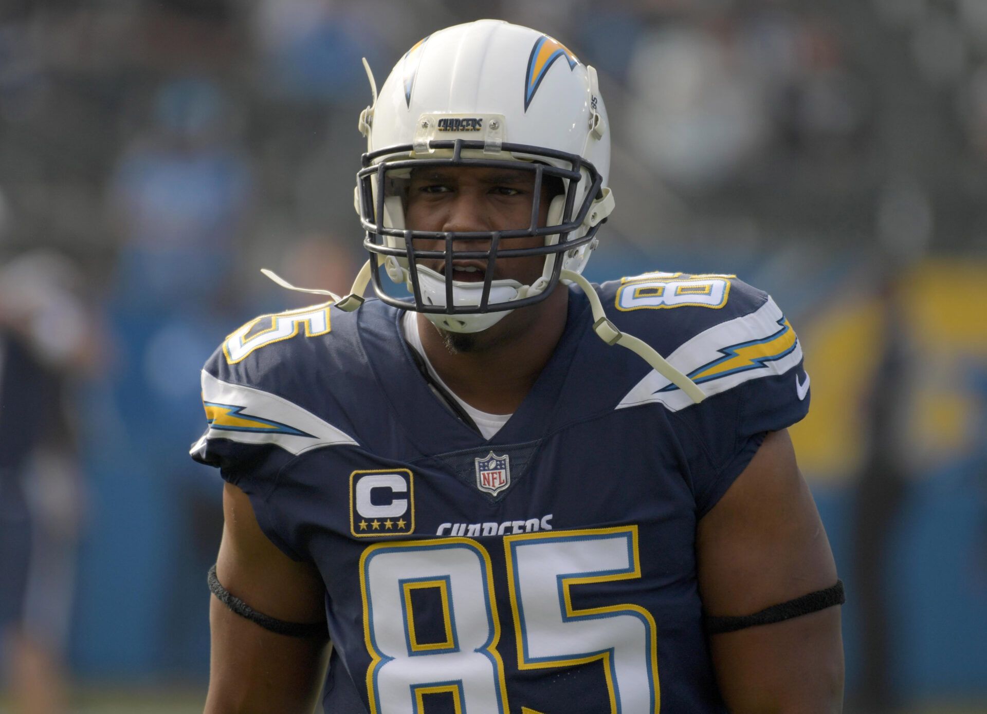Los Angeles Chargers tight end Antonio Gates (85) reacts during an NFL football game against the Oakland Raiders at StubHub Center.
