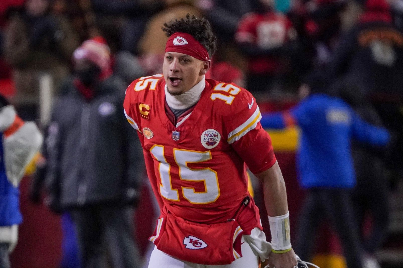 Kansas City Chiefs QB Patrick Mahomes (15) on the field against the Miami Dolphins.