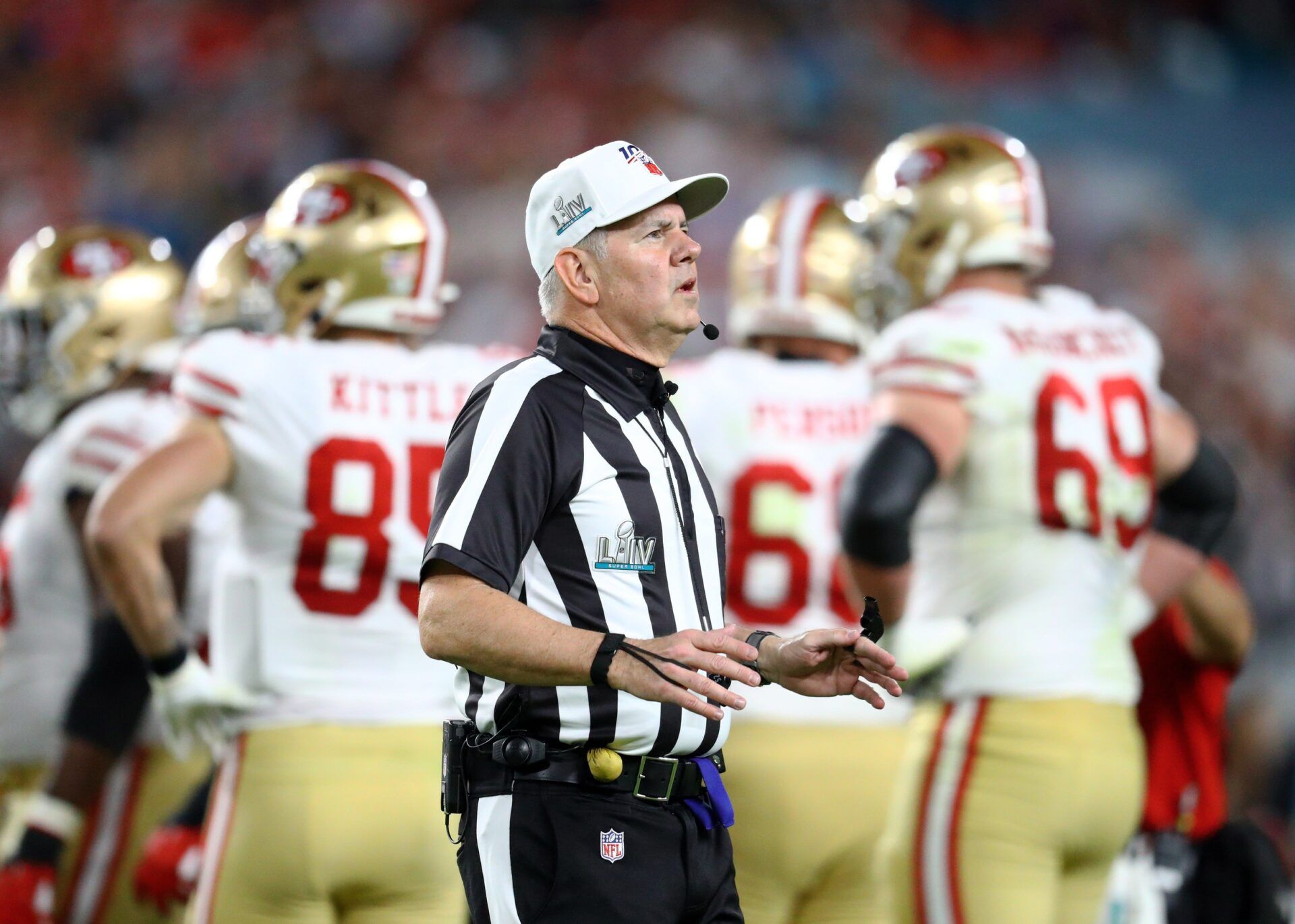 NFL referee Bill Vinovich during Super Bowl LIV between the San Francisco 49ers against the Kansas City Chiefs at Hard Rock Stadium.