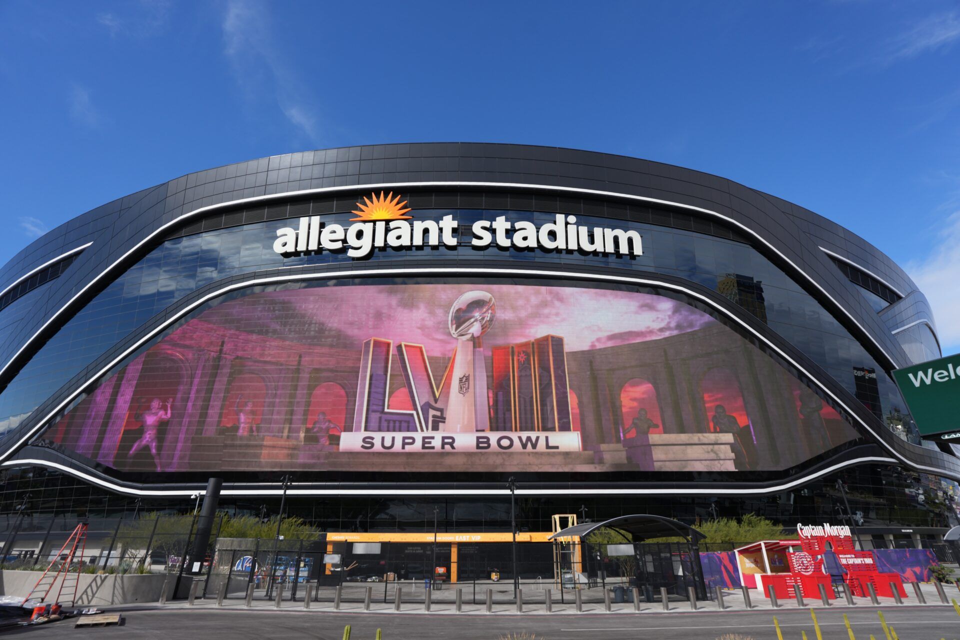 A general overall view of Allegiant Stadium, the site of Super Bowl 58 between San Francisco 49ers and the Kansas City Chiefs.