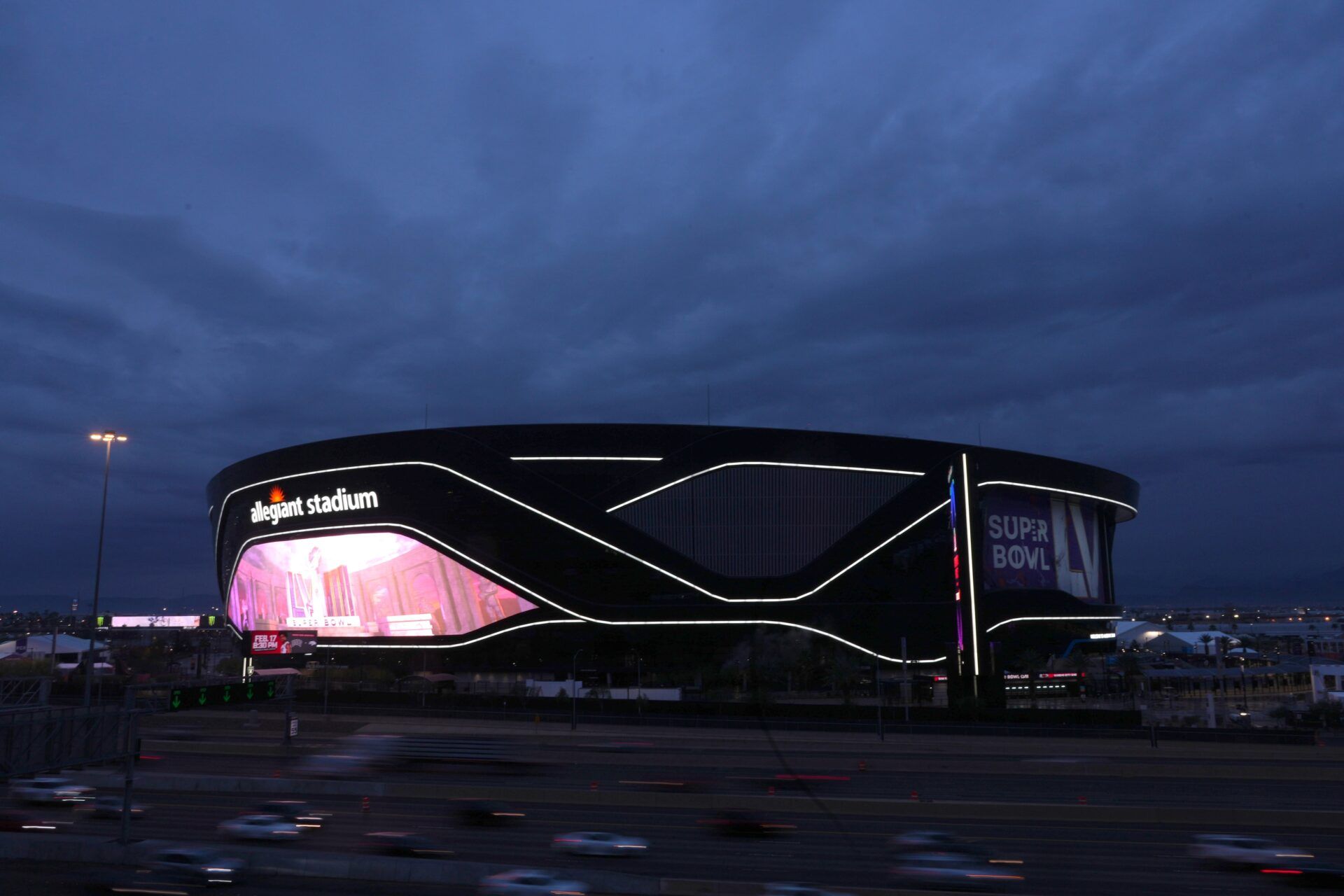 A general overall view of Allegiant Stadium, the site of Super Bowl 58 between the San Francisco 49ers and Kansas City Chiefs.