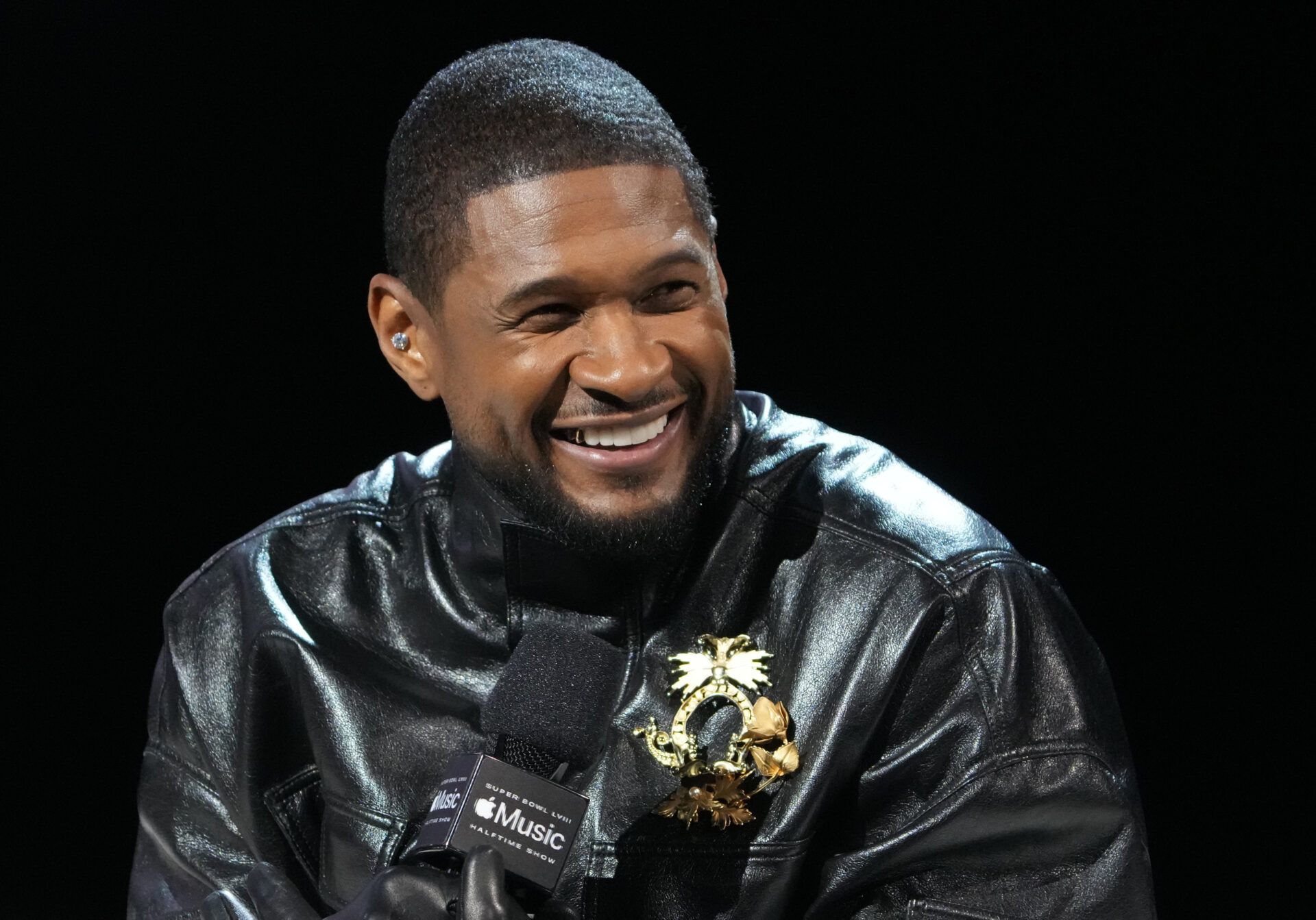 Recording artist Usher during the Super Bowl LVIII pregame and halftime show press conference at the Mandalay Bay Convention Center.