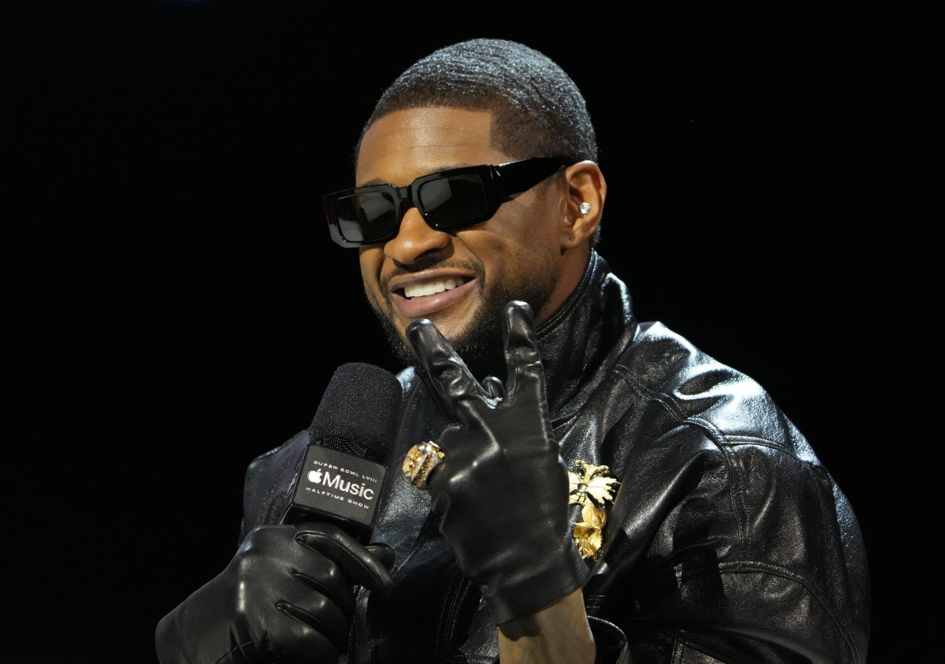 Recording artist Usher during the Super Bowl LVIII pregame and halftime show press conference at the Mandalay Bay Convention Center.