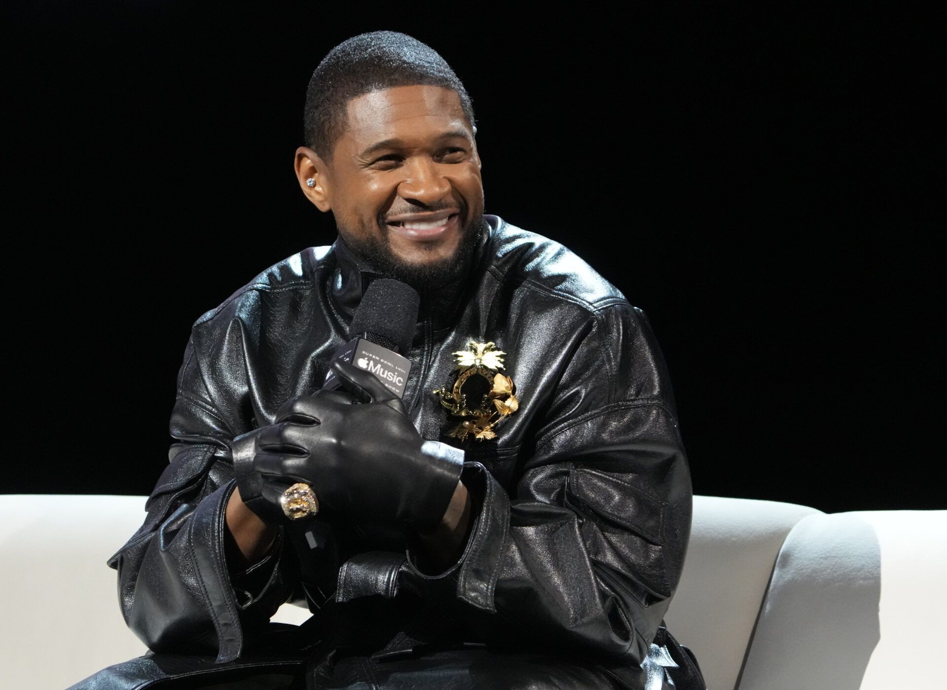 Recording artist Usher during the Super Bowl LVIII pregame and halftime show press conference at the Mandalay Bay Convention Center.