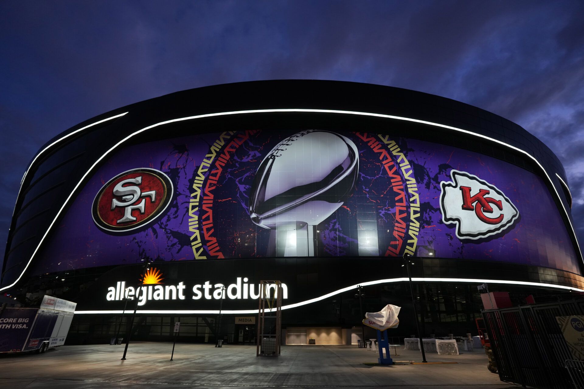 A general overall view of Allegiant Stadium, the site of Super Bowl 58 between the San Francisco 49ers and the Kansas City Chiefs.