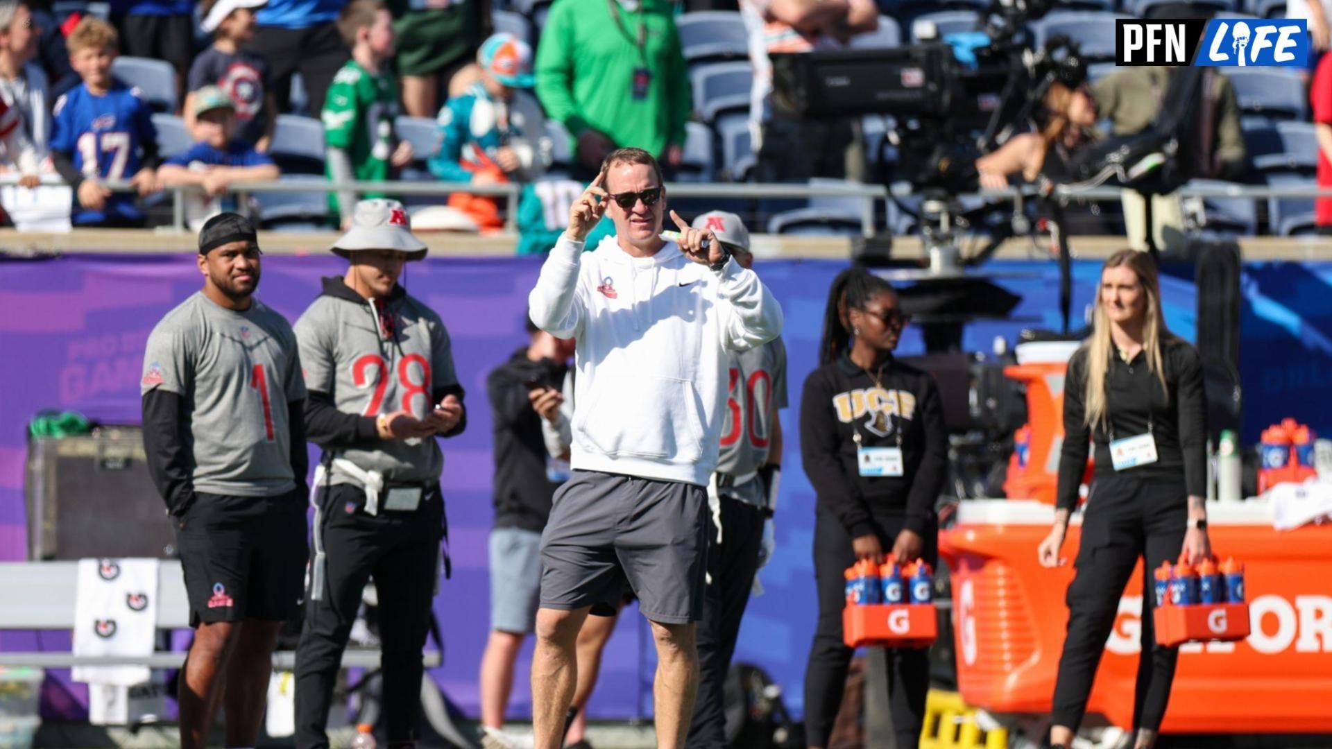 AFC head coach Peyton Manning participates in the Pro Bowl practice and media day at Camping World Stadium.