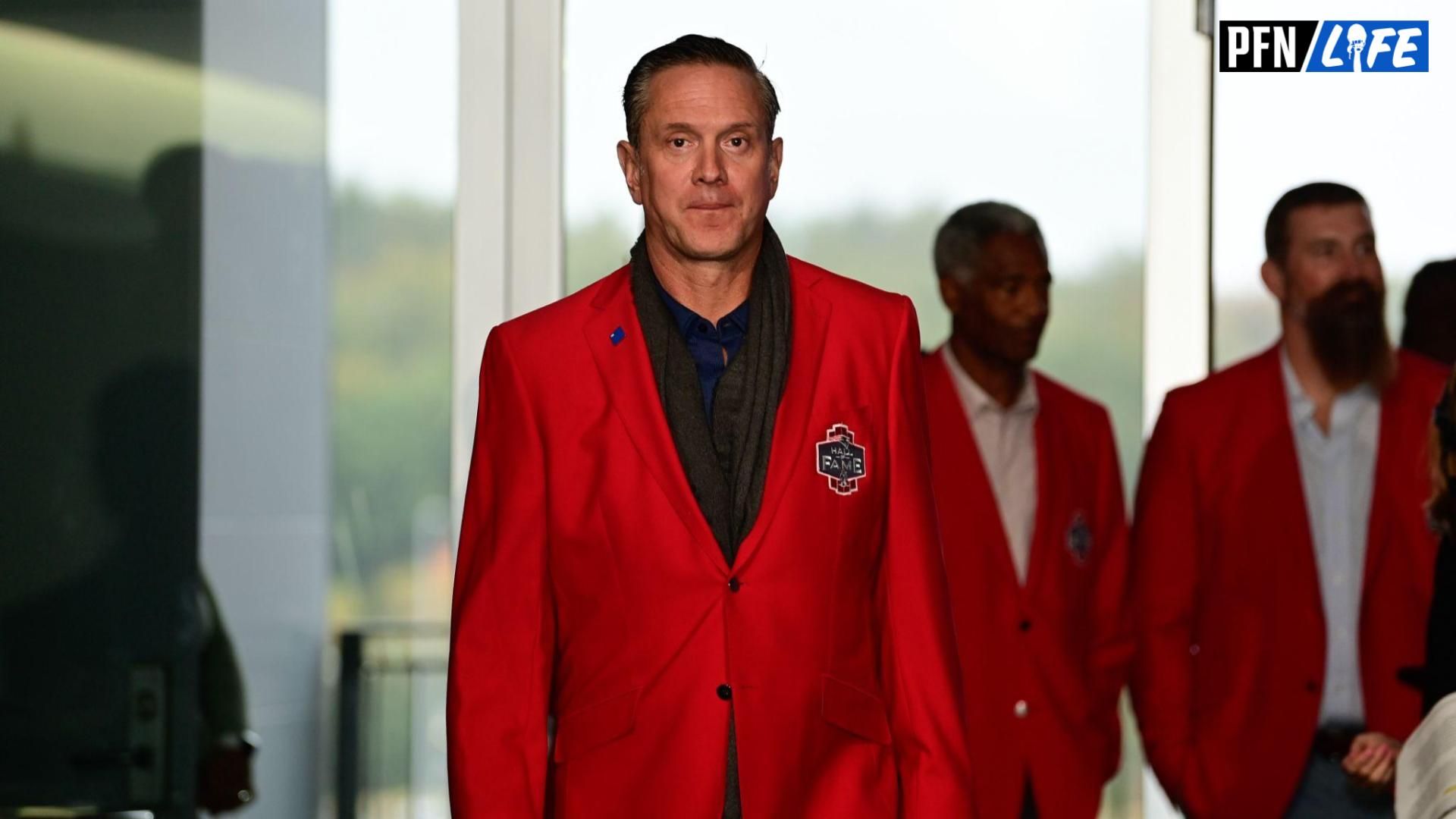 New England Patriots former quarterback Drew Bledsoe is introduced at the 2023 Patriots Hall of Fame induction in the Cross Insurance Pavilion at Gillette Stadium.