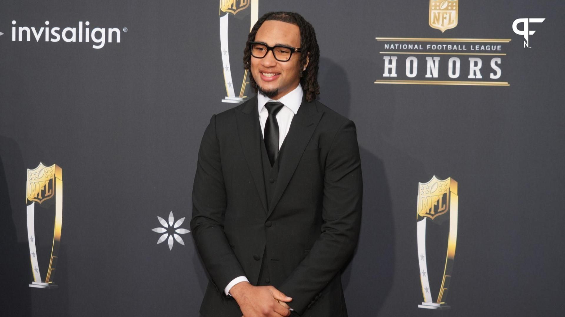 CJ Stroud on the red carpet before the NFL Honors show at Resorts World Theatre.