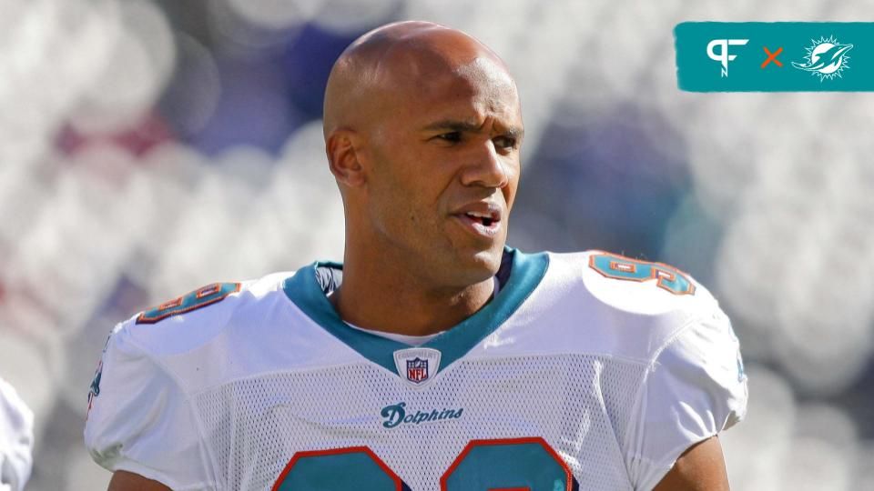 Miami Dolphins outside linebacker Jason Taylor (99) prior to the game against the New York Giants at MetLife Stadium.