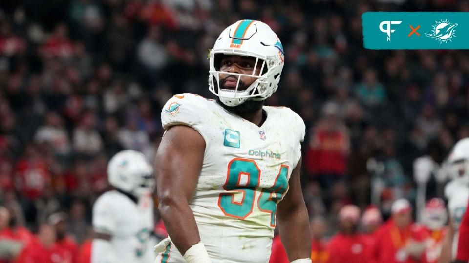 Miami Dolphins defensive tackle Christian Wilkins (94) reacts against the Kansas City Chiefs in the first half during an NFL International Series game at Deutsche Bank Park.